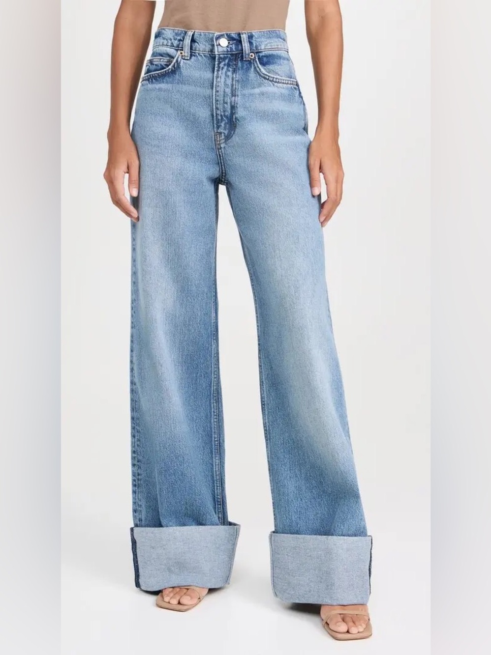 NWT Reformation Jeans Cary Cuffed High Rise Wide Leg Rigid Denver Wash Sz 31 - Picture 1 of 15